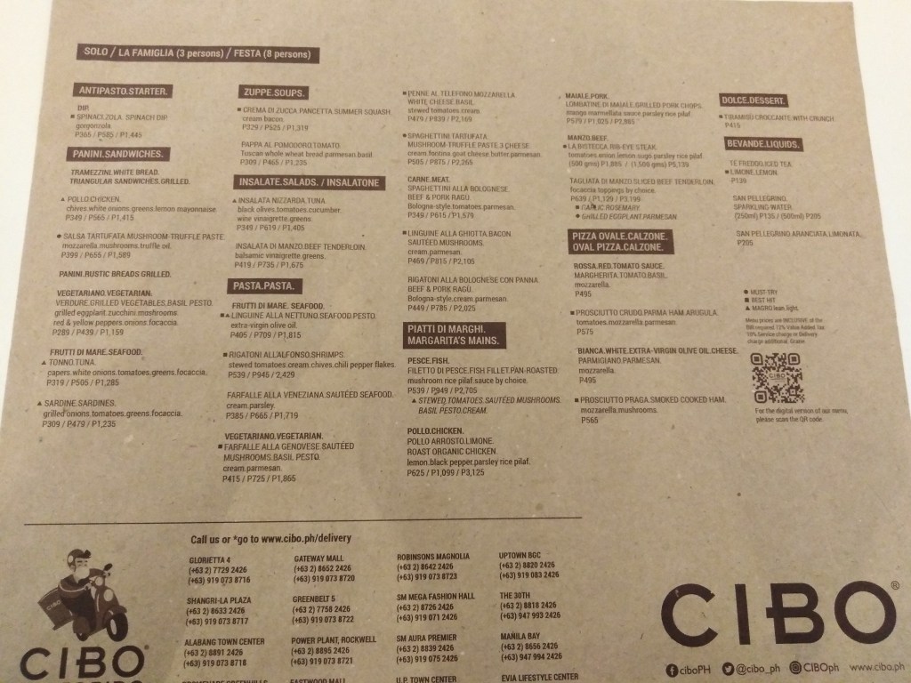 Cibo Menu 2020