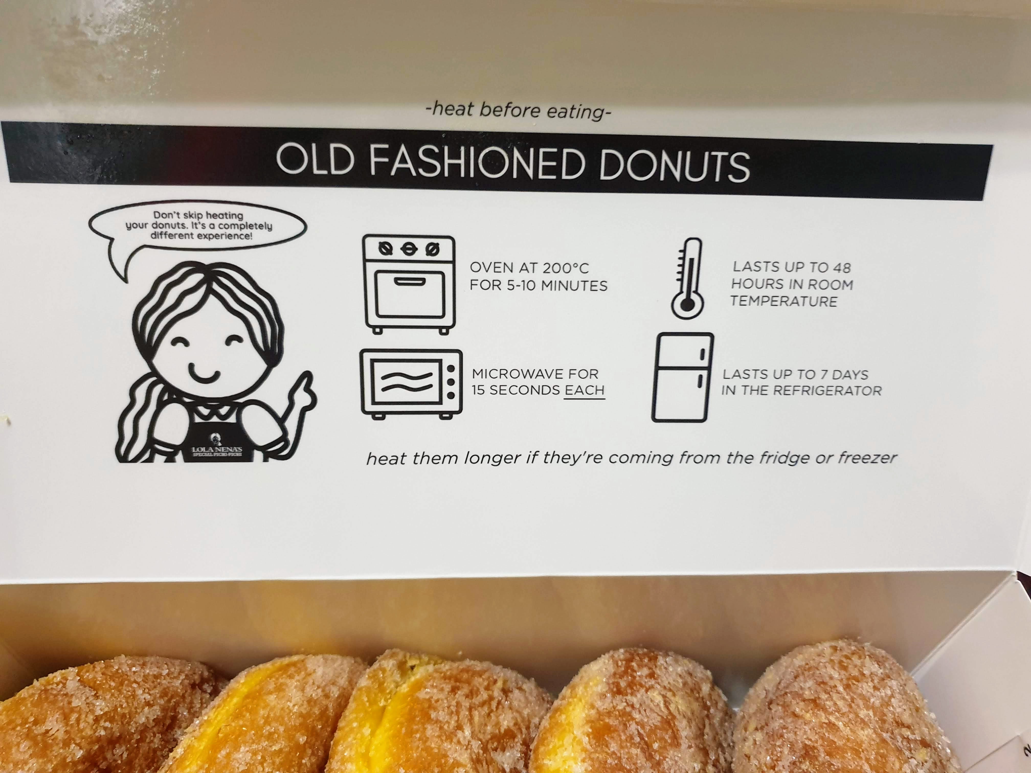 Reheating instruction of Lola Nena's Triple Cheese Donut